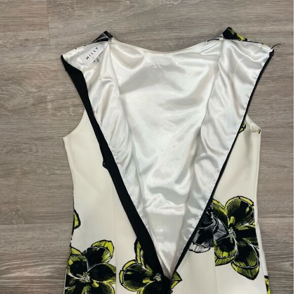MILLY ASTRID White Mini Dress Green floral print Cocktail Vacation Summer Dress - Picture 7 of 7